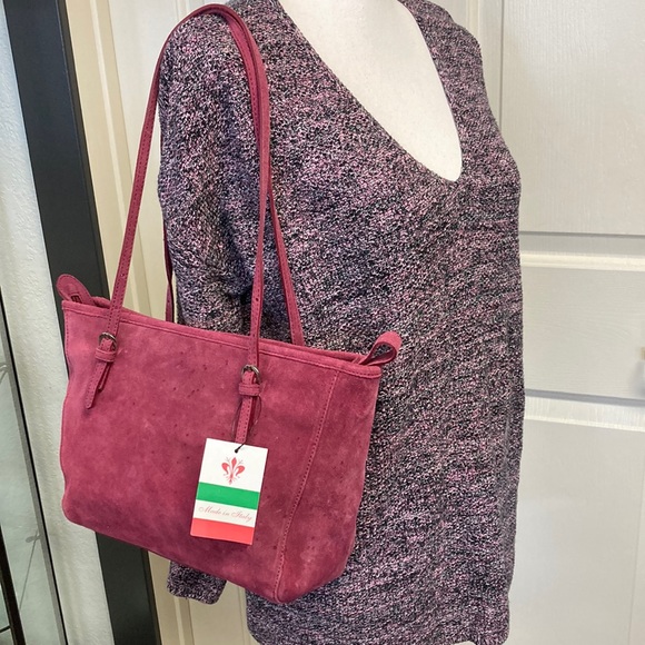 Italian leather raspberry suede handbag of Florence Italy NWT - Picture 1 of 13